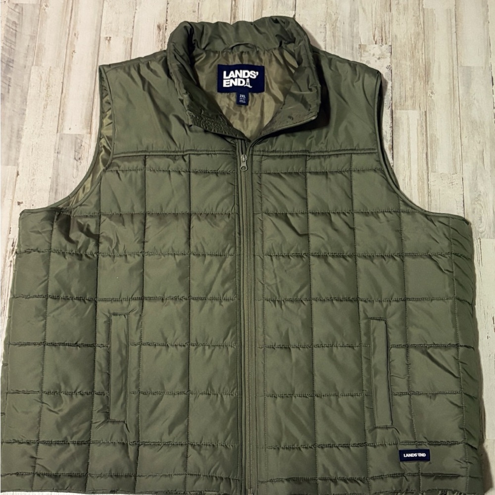 Lands' End Men's Green Puffer Vest 2XL